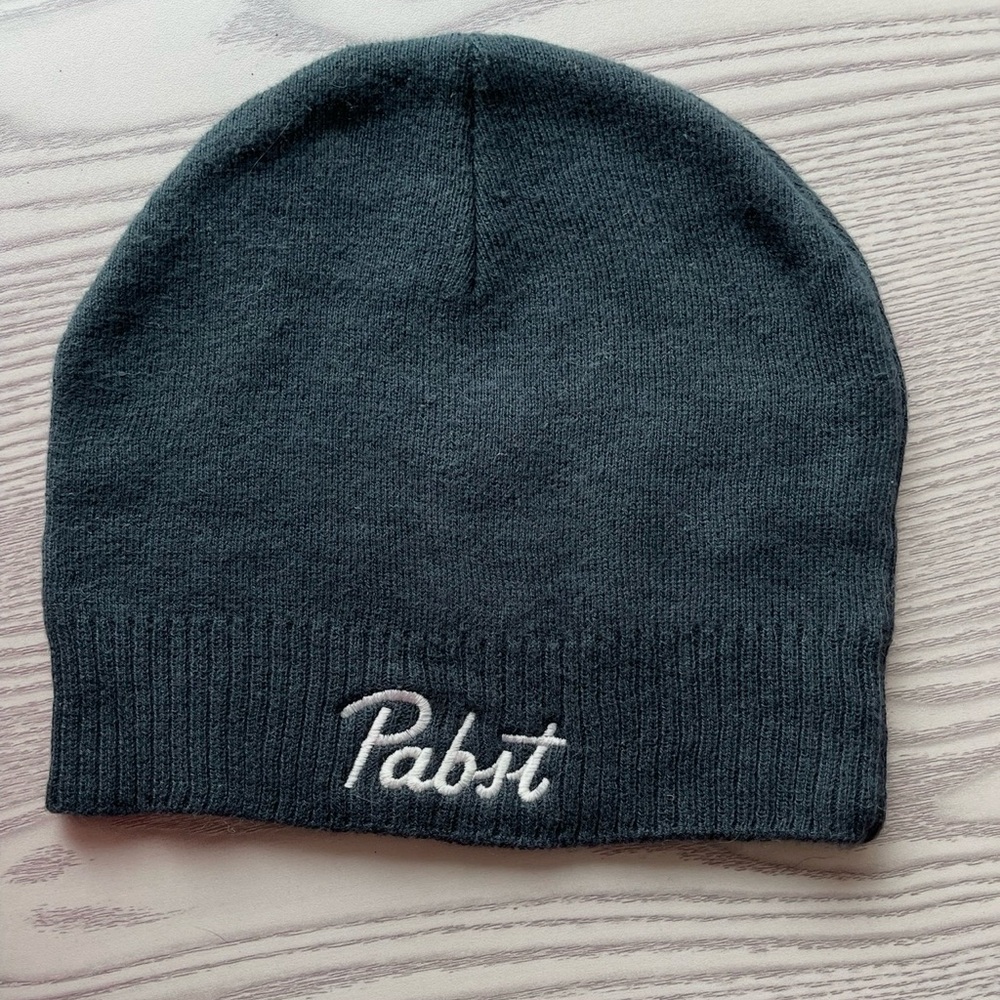 PABST BLUE RIBBON PBR BEER BLACK KNIT EMBROIDERED BEANIE CAP HIPSTER